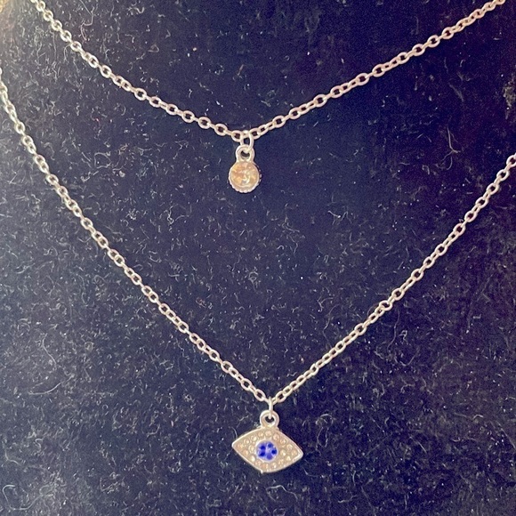 Blue Evil Eye Layered Silver Necklace - Picture 9 of 12